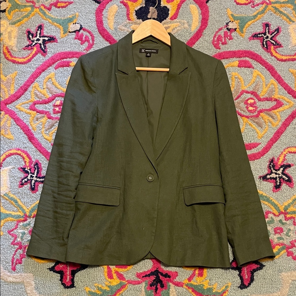 INC International Concepts Olive Green Linen Blend Single-Button Blazer